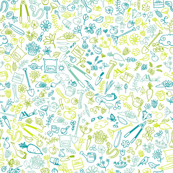 hand drawn garden icons seamless background - Vector, afbeelding
