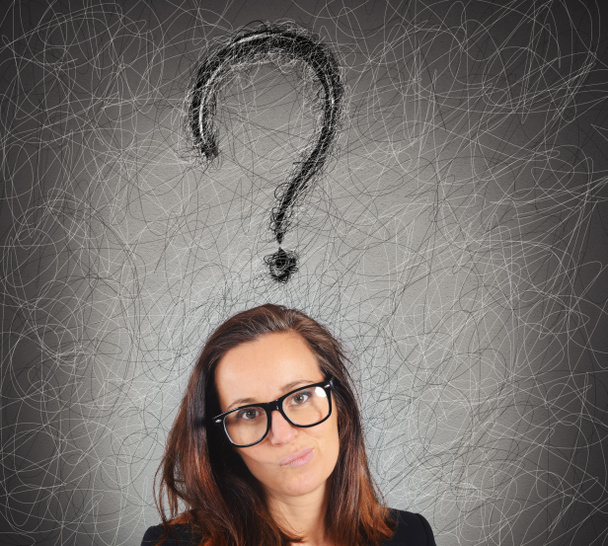 Businesswoman with big question - Photo, Image