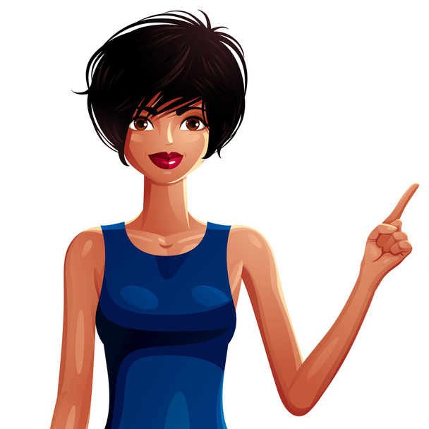 Lady pointing finger at something - Vector, Image