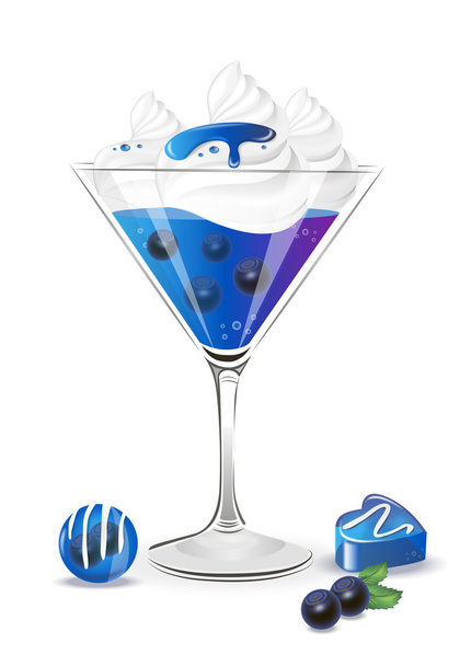 dessert with blueberry jelly and whipped cream in a glass - Vector, Image