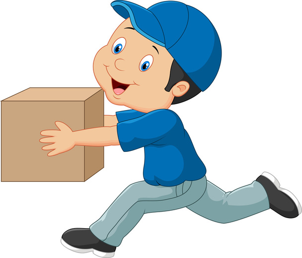 Мультфильм о доставщике, держащем коробку
 - Вектор,изображение