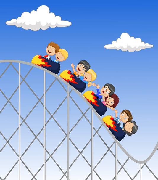 Cartoon little kid play in rollercoaster - Διάνυσμα, εικόνα