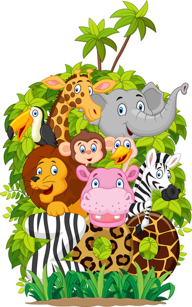 Coleção de desenhos animados animal feliz de jardim zoológico
 - Vetor, Imagem