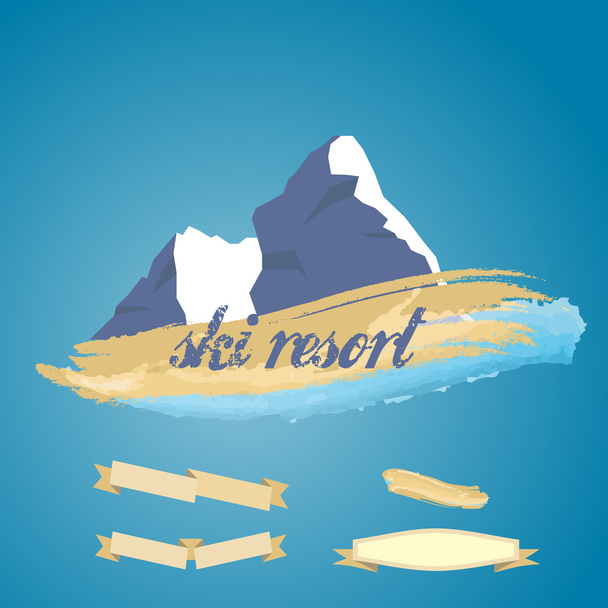Mountains symbol with ribbon - Vector, Image