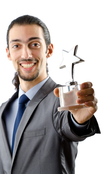 Homme d'affaires recevant un prix étoile sur blanc
 - Photo, image