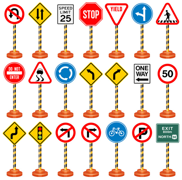 Дорожні знаки, дорожні знаки, транспорт, безпека, подорожі - Вектор, зображення