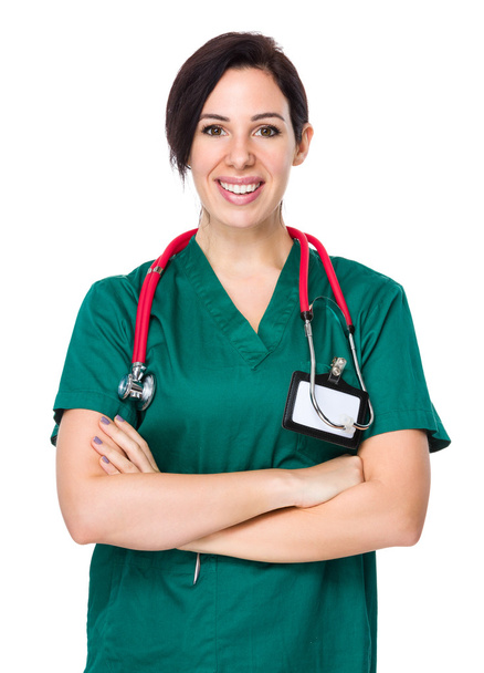 caucasian brunette woman doctor with stethoscope - Photo, image