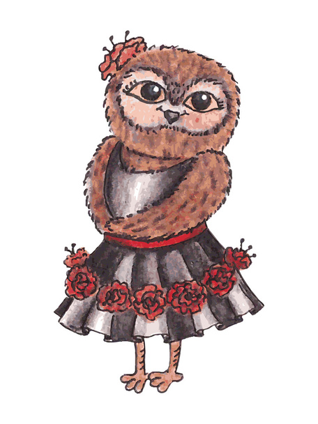 Симпатичная сова в платье
. - Вектор,изображение