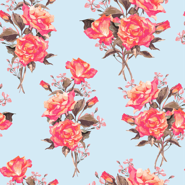 Summer Seamless Watercolor Pattern with Red Roses - Vector, Image