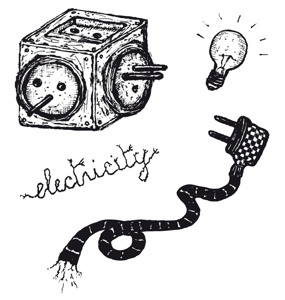 Hand drawn electric elements set - Vector, Image