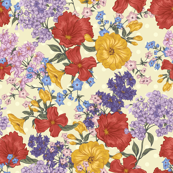 Beautiful Seamless Background with Spring and Summer Flowers - Vector, Image