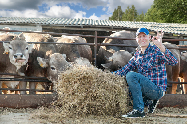 Mannelijke veehouder in een boerderij  - Foto, afbeelding