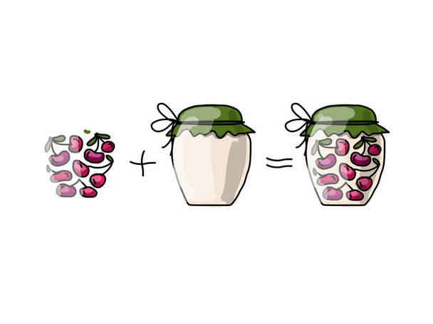 Jar with cherry jam, sketch for your design - Vektor, kép