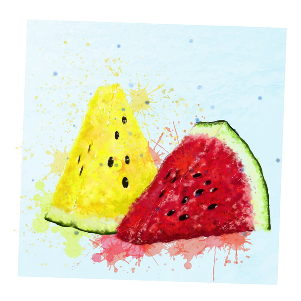 výseče akvarel meloun - Vektor, obrázek