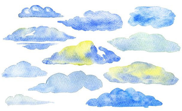 水彩雲のセットです。手作りの図. - 写真・画像