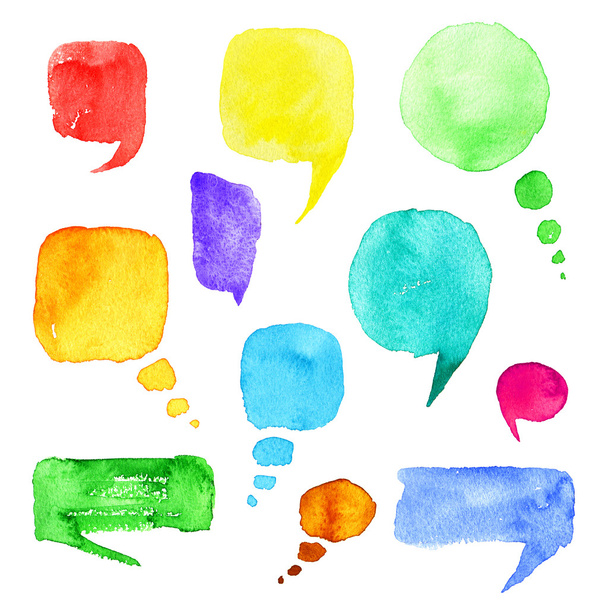 Set of watercolor hand drawn speech bubbles. Illustration. - Photo, Image
