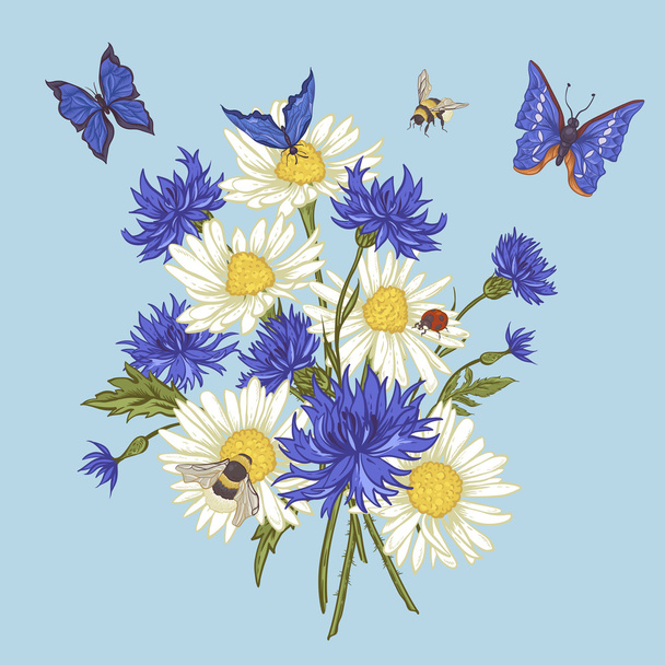 Вітальна листівка з квітучими ромашки - Вектор, зображення