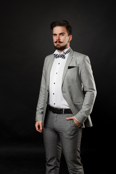 handsome guy with beard and mustache in suit - Φωτογραφία, εικόνα
