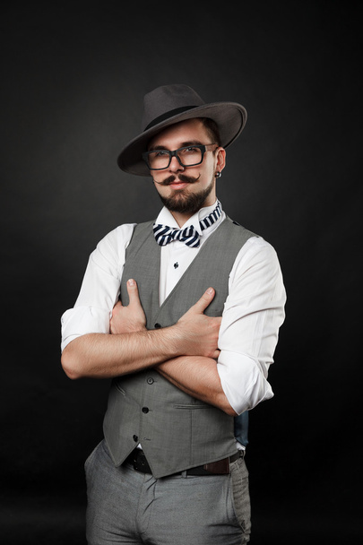 handsome guy with beard and mustache in suit - Zdjęcie, obraz