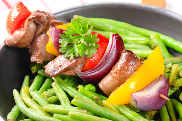 Liver skewer with green beans - Photo, Image