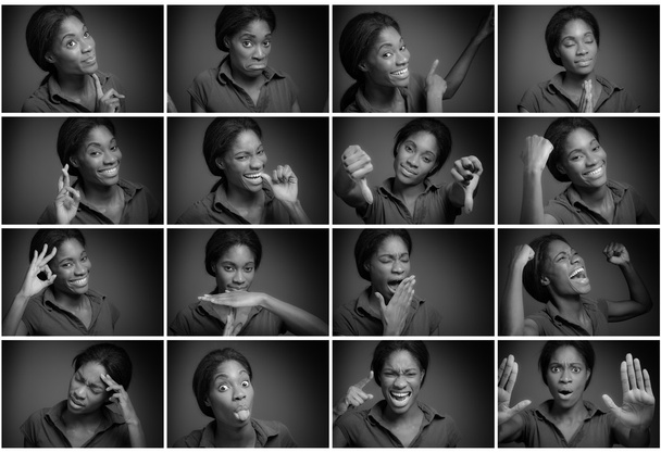 Collage di diverse espressioni facciali
 - Foto, immagini