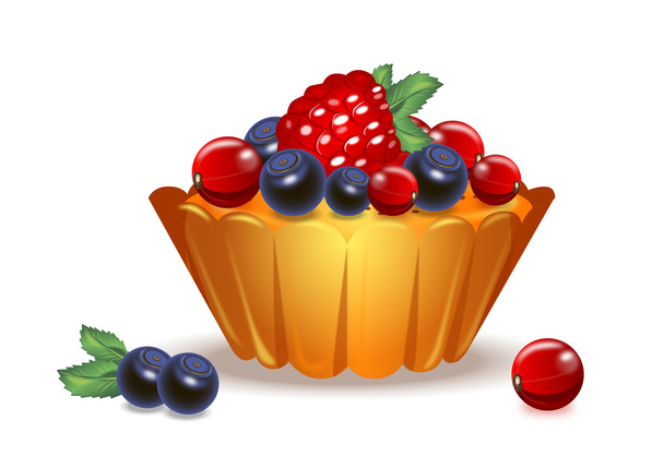 tartlet with berries on a white background - Vector, Image