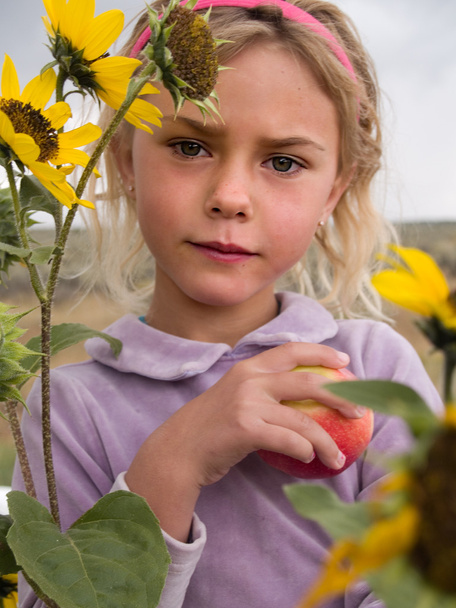 маленька дівчинка тримає яблуко
 - Фото, зображення