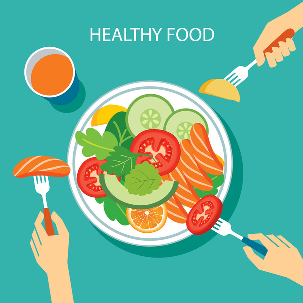 healthy food concept flat design - Vector, Image