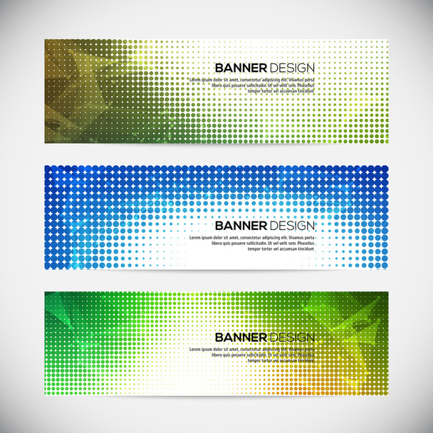 Un conjunto de banners vectoriales modernos con fondo poligonal y elementos de medio tono
 - Vector, imagen