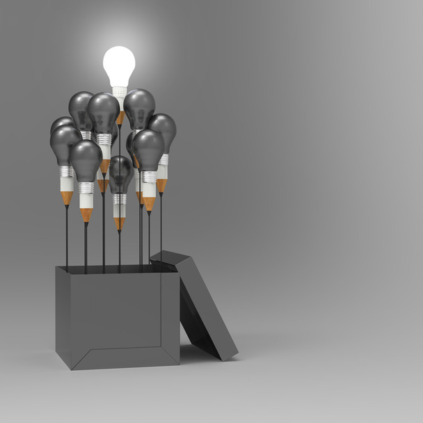 рисунок идеи карандаша и лампочки концепция вне коробки, как кр
 - Фото, изображение