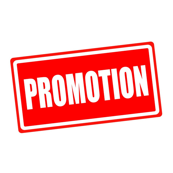 Promotion weißer Stempeltext auf rotem Hintergrund - Foto, Bild