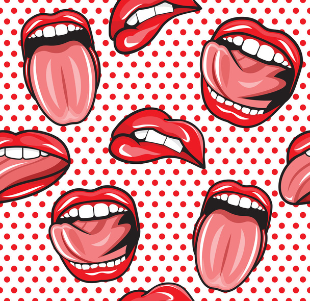 Mouth pop art vector seamless pattern - Vector, Image