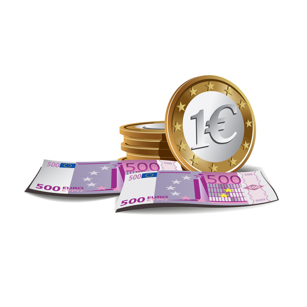 Euro banknotes and coins - Vector, Image