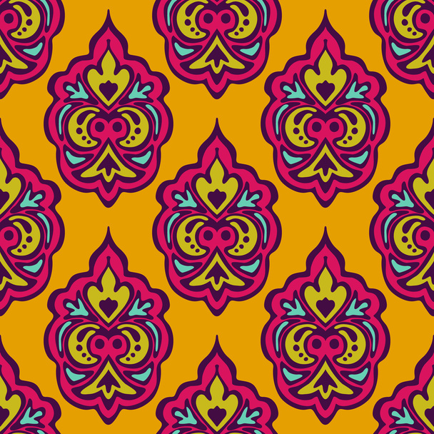 Damask vector festive yellow abstract seamless pattern - Wektor, obraz