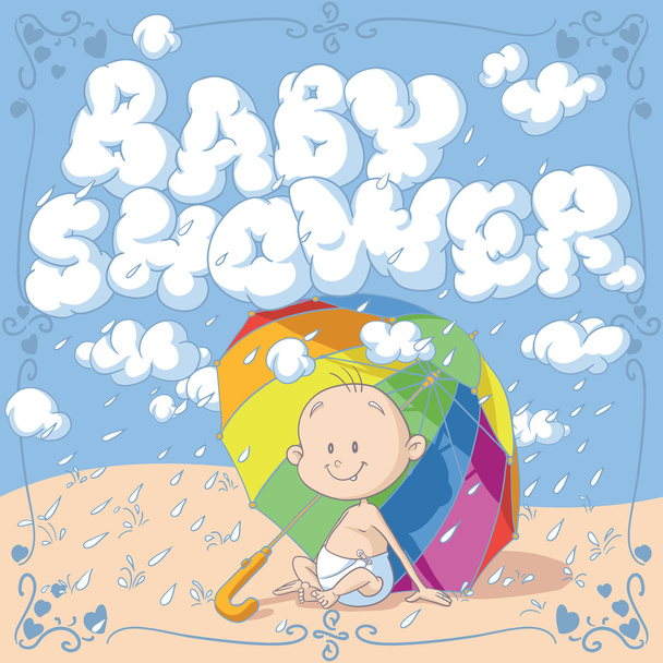 Invitación de dibujos animados del vector de la ducha del bebé
 - Vector, Imagen