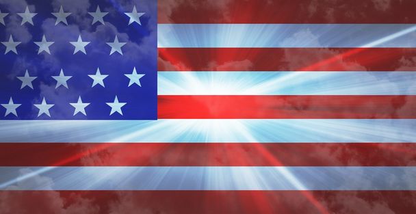 Patrioitic background - American Flag - skies and flares - Photo, image