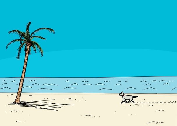 Perro caminando solo en la playa
 - Vector, imagen