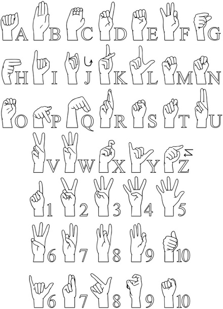 Sign Language A To Z Numbers Hands Pack Lineart - Vector, Image