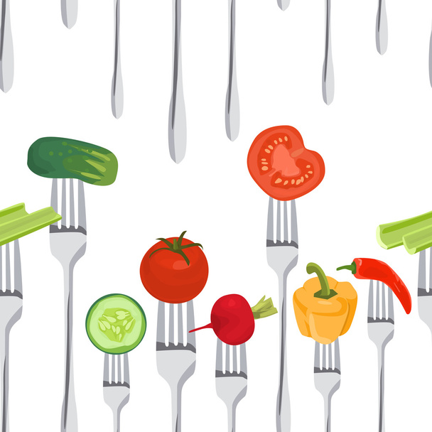Бесшовный красочный фон из овощей на вилках
 - Вектор,изображение