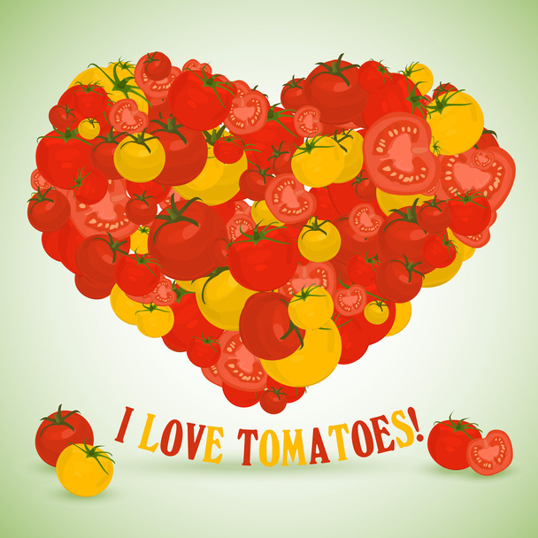 Serce składa się z pomidorów z tekstu poniżej - Wektor, obraz