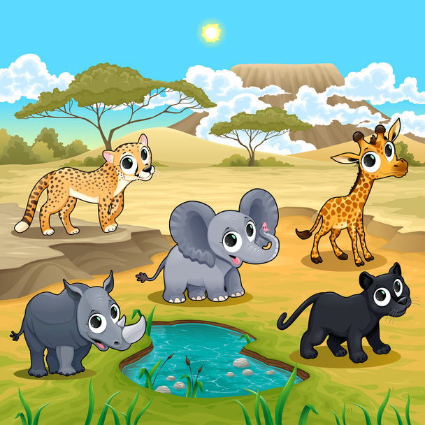 Set of funny wild animals in the nature - Vector, Image