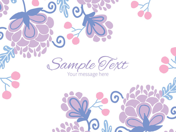 Vector soft purple flowers horizontal double corners frame invitation template - Vector, Imagen