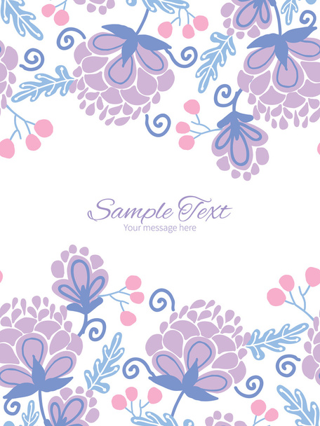 Vector soft purple flowers vertical double borders frame invitation template - Vector, Imagen