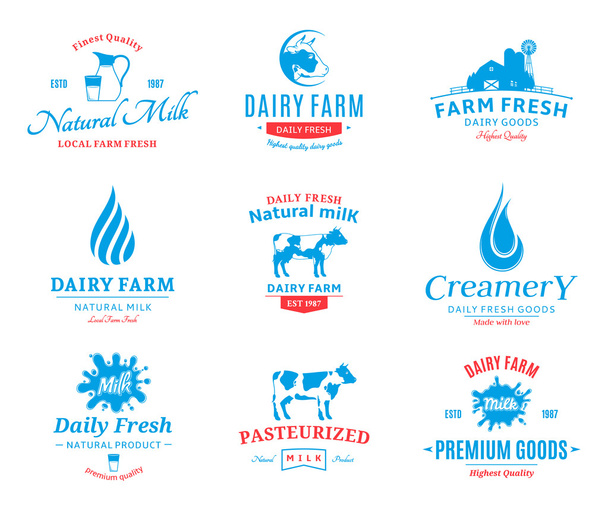 Набор векторных логотипов молока, этикеток и элементов дизайна
 - Вектор,изображение