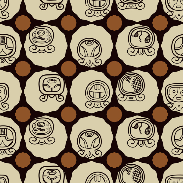 nahtloser Hintergrund mit Maya-Kalender namens Tage und zugehörigen Glyphen - Vektor, Bild