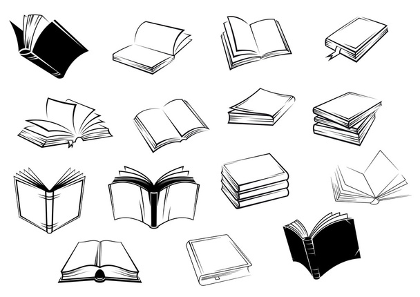 Black and white open books icons - Vector, Image