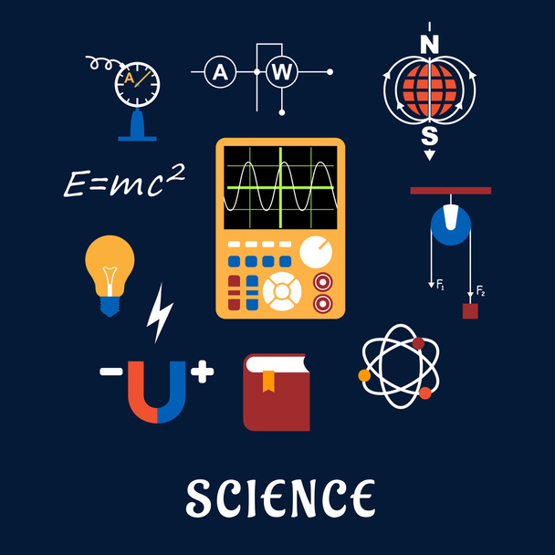 Science physics flat icons set - Vector, Image