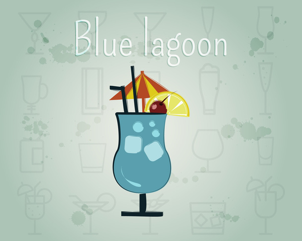 Blue Lagoon Cocktail banner and poster template. Summer stylish design. Isolated on unusual Background. Vector - Vector, Image