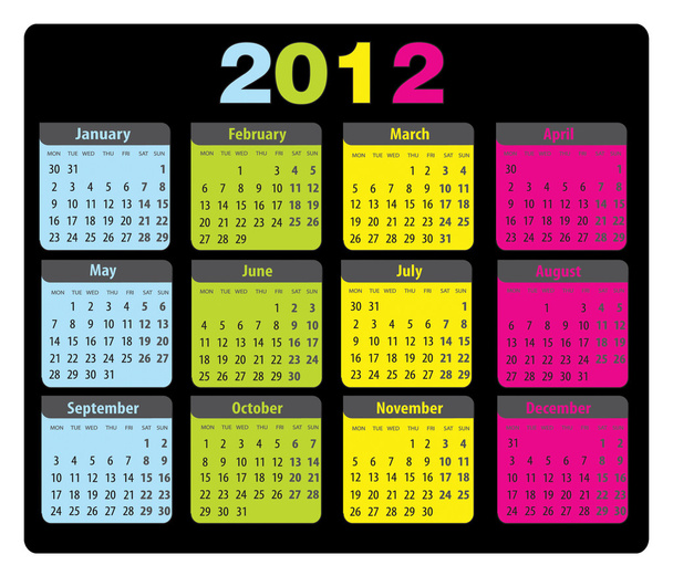 Calendar 2012 monday-sunday - Vettoriali, immagini
