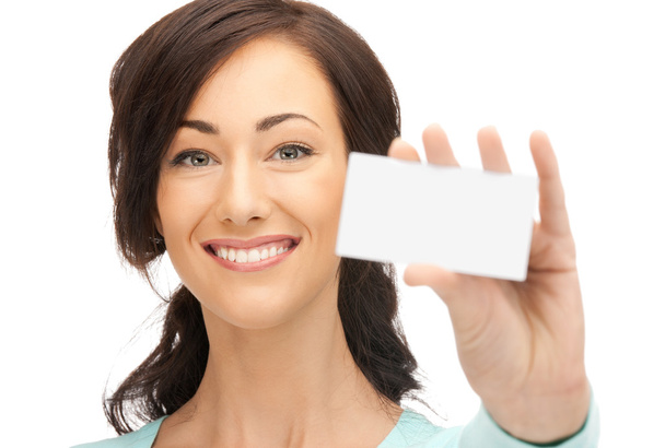 Woman with business card - Foto, imagen